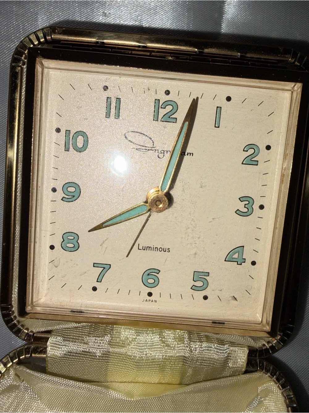Unbranded Luminous Travel Clock in Teal and Gold